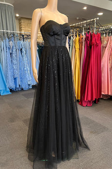 A-Line Glitter Sweetheart Balck Corset Prom Dress