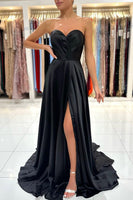 Load image into Gallery viewer, Mermaid Sweetheart Satin Black Long Prom Dress with Slit