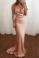 Load image into Gallery viewer, Mermaid Spaghetti Straps Satin Blush Long Prom Dress