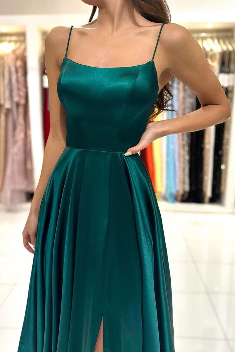 Queendancer Women Mermaid Satin Dark Green Long Prom Dress with