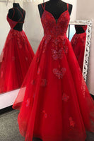 Load image into Gallery viewer, A-Line Sparkly Red Long Prom Dress with Appliques