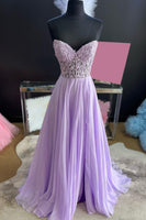 Load image into Gallery viewer, Lilac Corset A-Line Sweetheart Long Chiffon Prom Dress with Slit