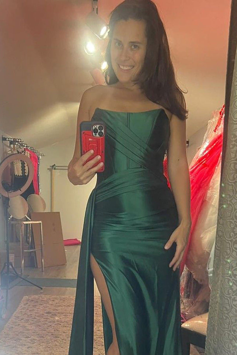 Load image into Gallery viewer, Dark Green Corset Sheath Long Prom Dress with Slit