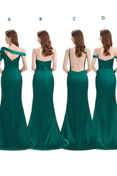 Emerald Green Satin One Shoulder Cutout Long Bridesmaid Dress with Side Slit