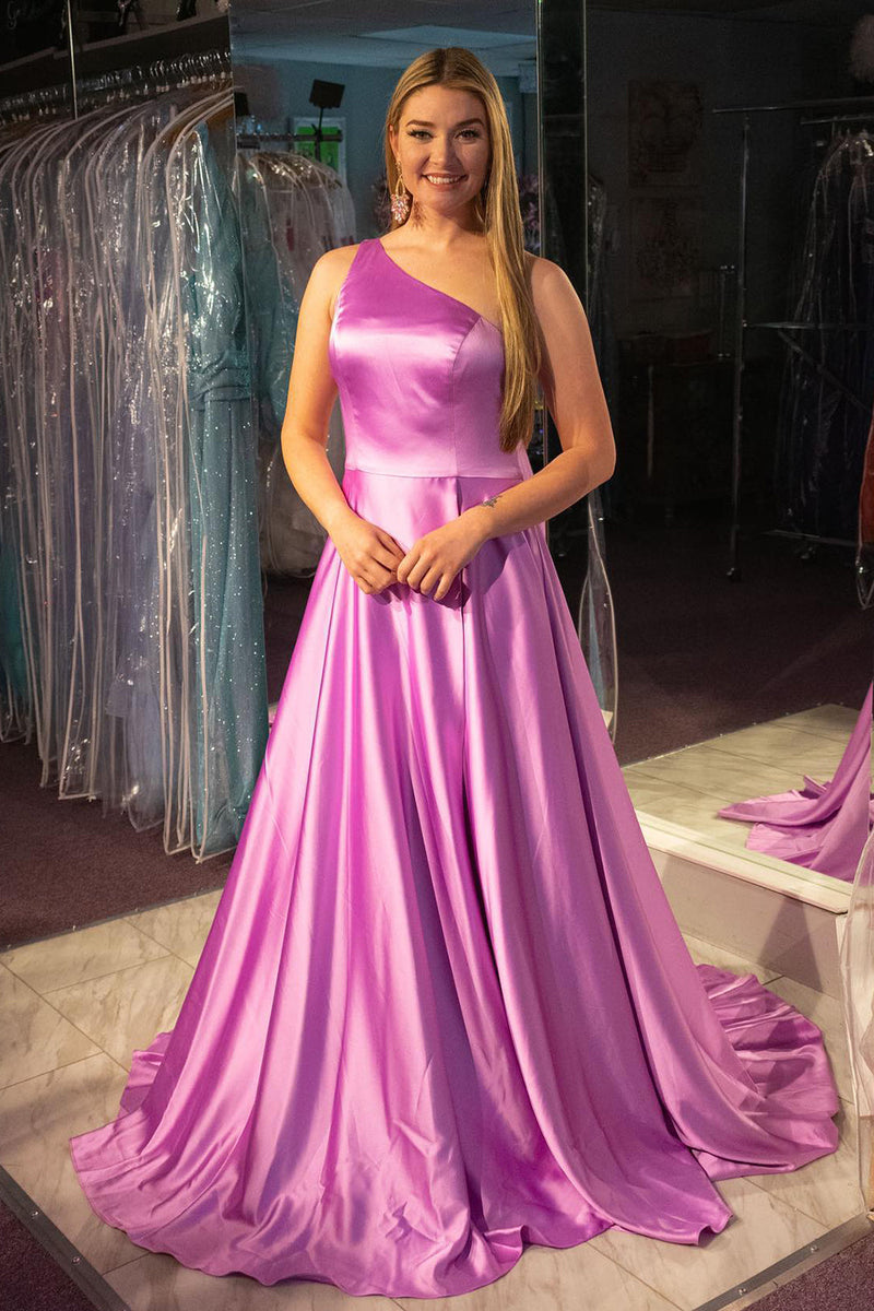 Load image into Gallery viewer, A-Line One Shoulder Purple Long Prom Dress