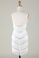 Load image into Gallery viewer, Glitter Silver Fringed Sequins Tight Short Party Dress
