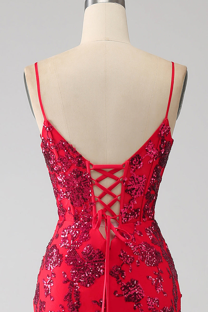 Load image into Gallery viewer, Mermaid Dark Red Sequins Prom Dress with Slit