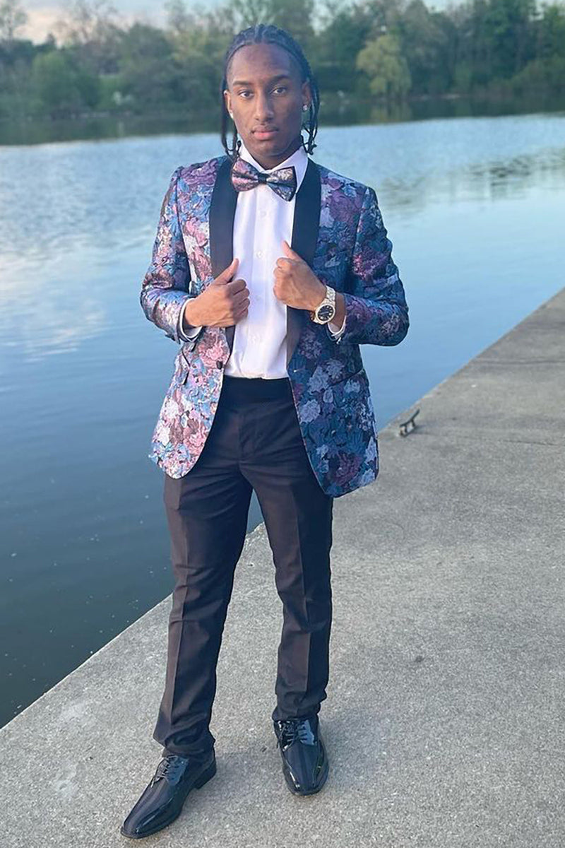 Load image into Gallery viewer, Flower Print Shawl Lapel Prom Suit For Men