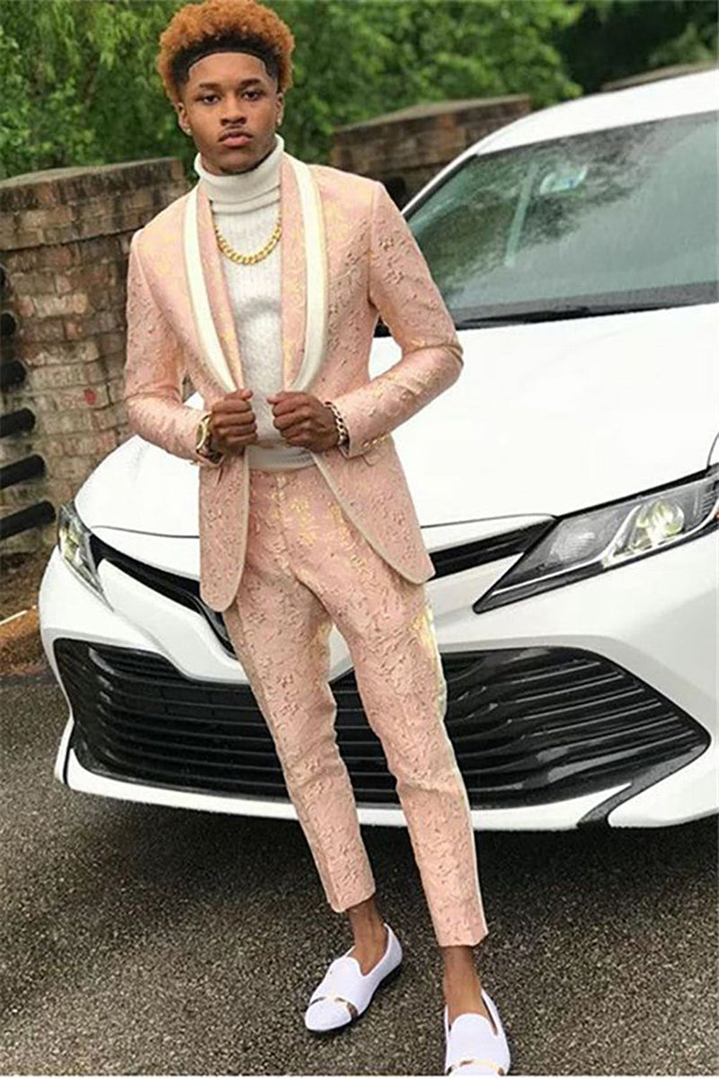 Load image into Gallery viewer, Light Pink Shawl Lapel Jacquard Men's Prom Suits
