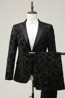 Load image into Gallery viewer, Black 3 Piece Peak Lapel Jacquard Men's Prom Suits