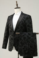 Load image into Gallery viewer, Black 3 Piece Peak Lapel Jacquard Men's Prom Suits