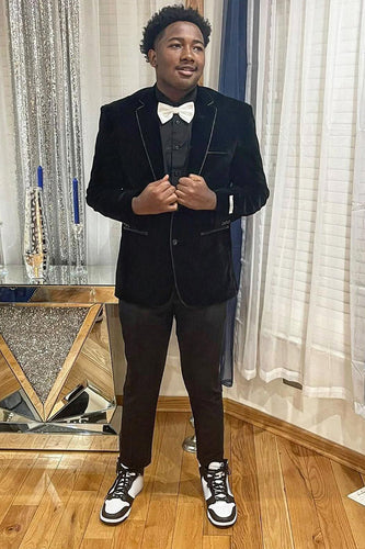 Slim Fit Notched Lapel One Button Black Men's Prom Blazer