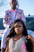 Load image into Gallery viewer, Pink Floral Jacquard Shawl Lapel 2 Piece Prom Homecoming Suits