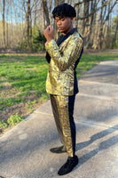 Load image into Gallery viewer, White and Golden Notched Lapel 2 Piece Patchwork Prom Homecoming Suits