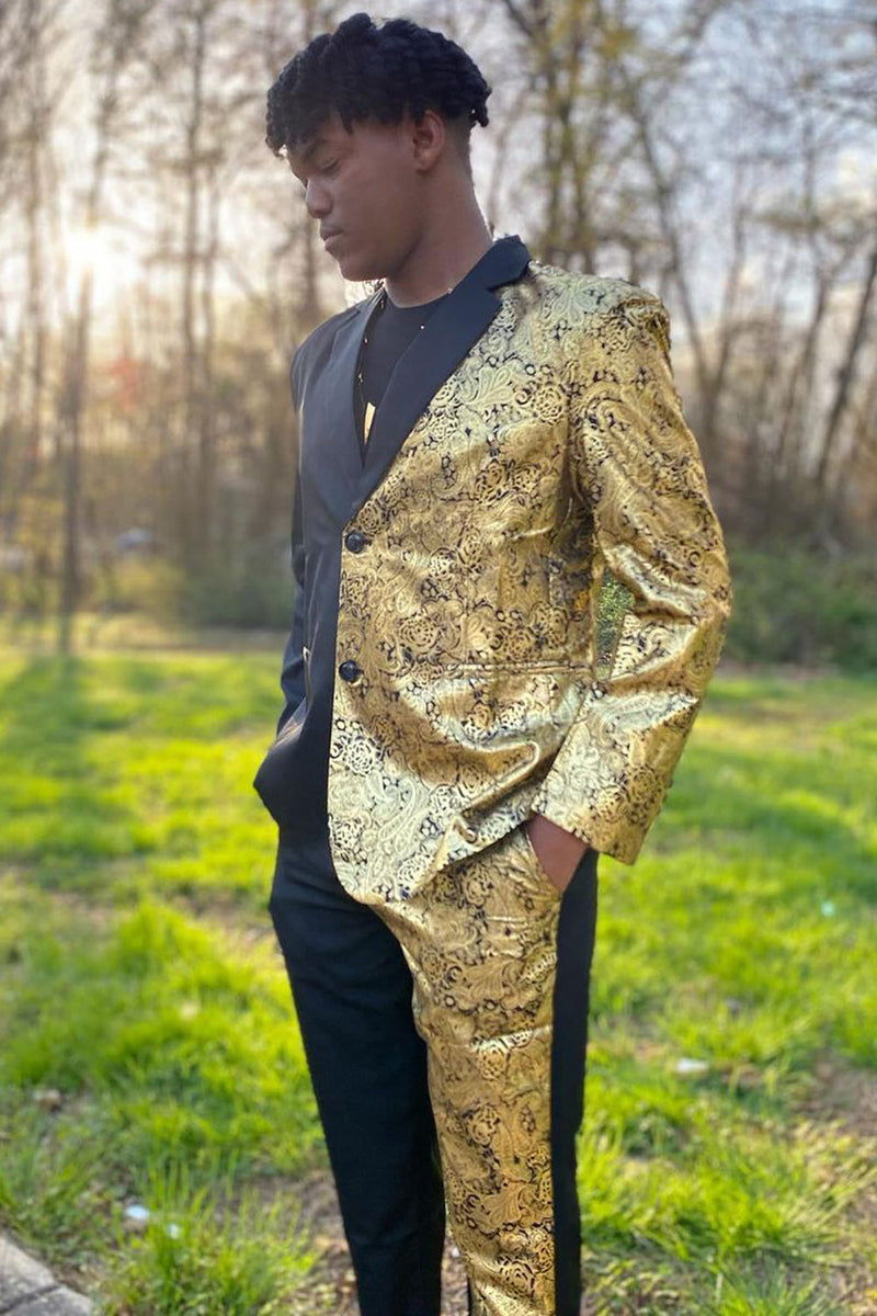 Load image into Gallery viewer, White and Golden Notched Lapel 2 Piece Patchwork Prom Homecoming Suits