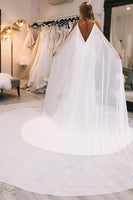 Load image into Gallery viewer, Simple White Watteau Train Boho Long Mermaid Wedding Dress
