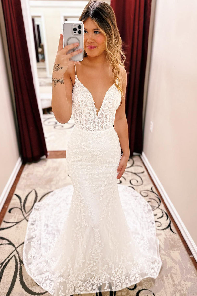Spaghetti strap mermaid wedding dress sales