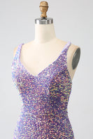 Load image into Gallery viewer, Sparkly Mermaid Light Purple Sequins Prom Dress with Slit
