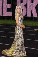 Load image into Gallery viewer, Sparkly Golden Mirror One Shoulder Long Prom Dress with Slit