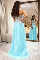Load image into Gallery viewer, Light Blue Sheath Long Corset Prom Dress