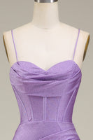 Load image into Gallery viewer, Satin Spaghetti Straps Lilac Purple Prom Dress with Corset