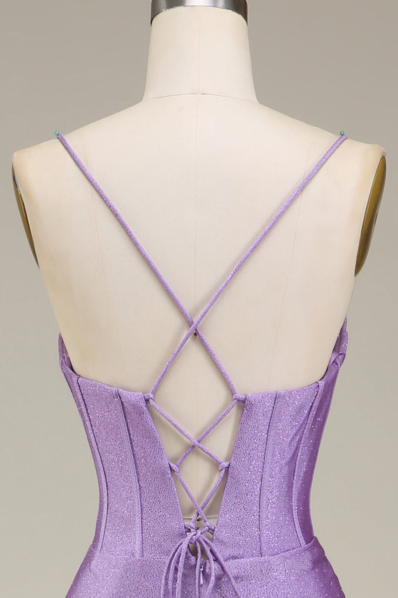 Load image into Gallery viewer, Satin Spaghetti Straps Lilac Purple Prom Dress with Corset