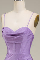 Load image into Gallery viewer, Satin Spaghetti Straps Lilac Purple Prom Dress with Corset