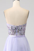 Load image into Gallery viewer, Lavender A Line Tulle Corset Prom Dress with Slit