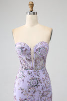Load image into Gallery viewer, Mermaid Strapless Lavender Corset Prom Dress with Beading