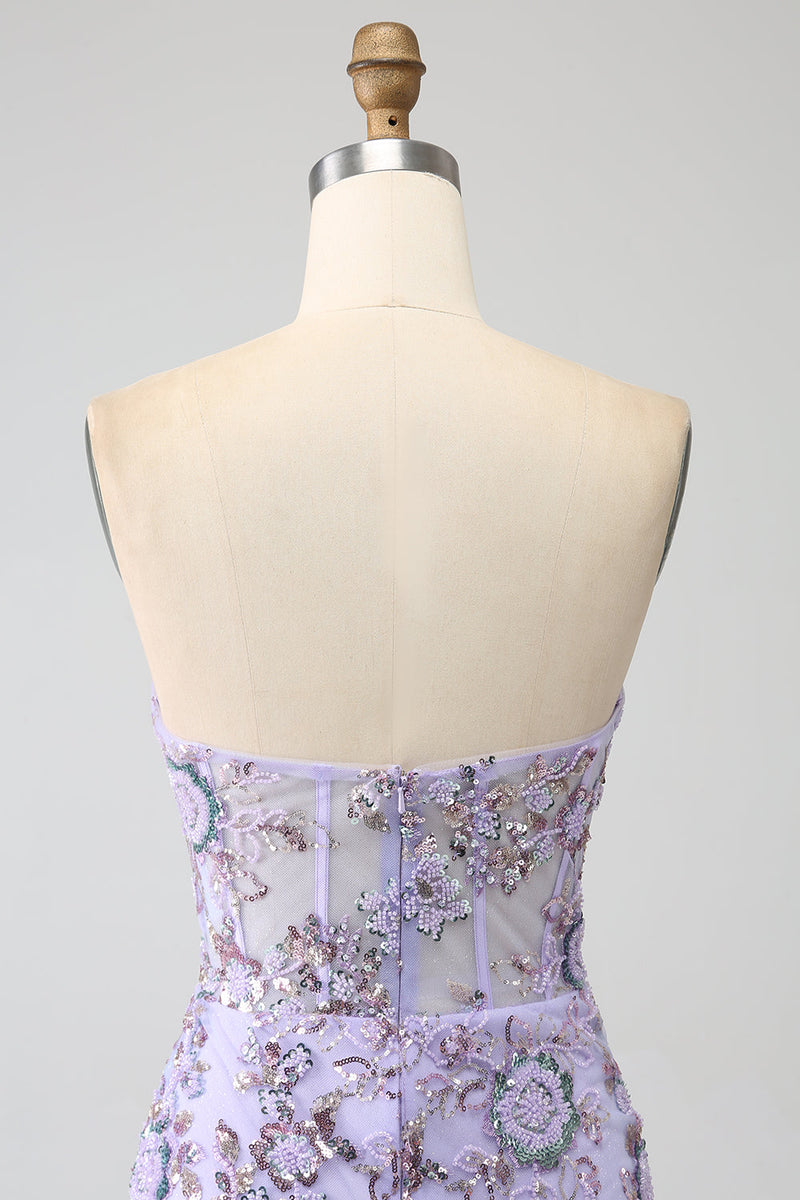 Load image into Gallery viewer, Mermaid Strapless Lavender Corset Prom Dress with Beading