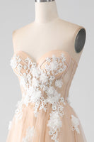 Load image into Gallery viewer, A-Line Champagne Strapless Corset Prom Dress with Appliques