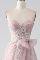 Load image into Gallery viewer, Sparkly A Line Strapless Tulle Prom Dress with Bow