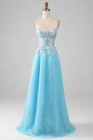 Load image into Gallery viewer, Sky Blue Sweetheart Corset Prom Dress with Sequins