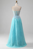 Load image into Gallery viewer, Sky Blue Sweetheart Corset Prom Dress with Sequins