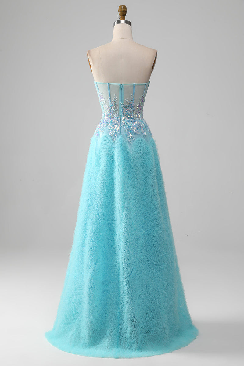 Load image into Gallery viewer, Sky Blue Sweetheart Corset Prom Dress with Sequins