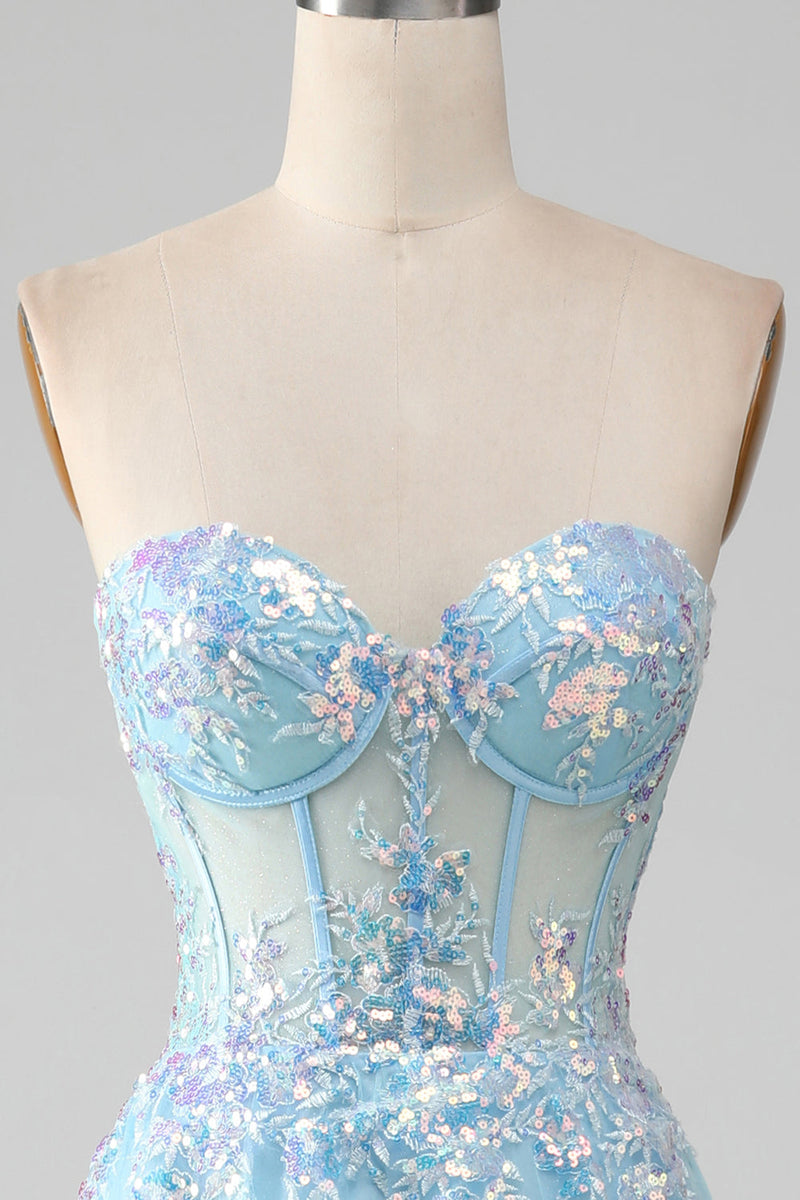 Load image into Gallery viewer, Sky Blue Sweetheart Corset Prom Dress with Sequins