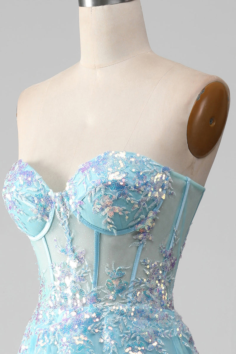 Load image into Gallery viewer, Sky Blue Sweetheart Corset Prom Dress with Sequins