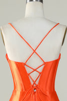 Load image into Gallery viewer, Orange Mermaid Spaghetti Straps Long Corset Prom Dress With Slit