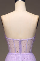 Load image into Gallery viewer, Tulle Strapless Purple Corset Prom Dress