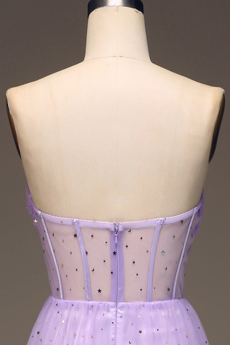 Load image into Gallery viewer, Tulle Strapless Purple Corset Prom Dress