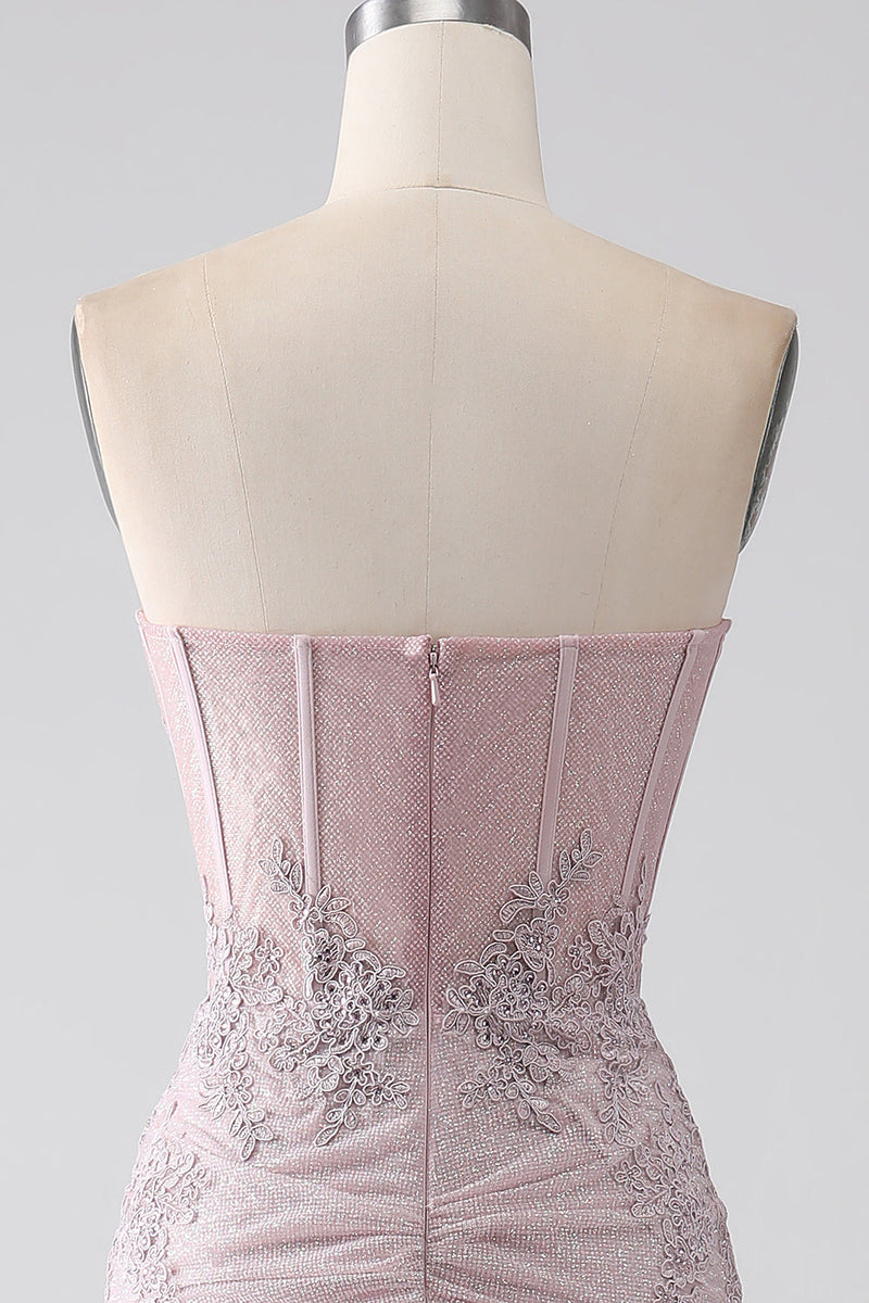 Load image into Gallery viewer, Sparkly Strapless Mermaid Corset Prom Dress with Appliques