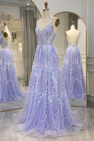 Load image into Gallery viewer, A Line Lilac Backless Long Prom Dress With Appliques