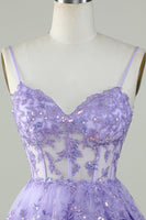 Load image into Gallery viewer, Cute A Line Spaghetti Straps Dark Blue Sparkly Corset Party Dress