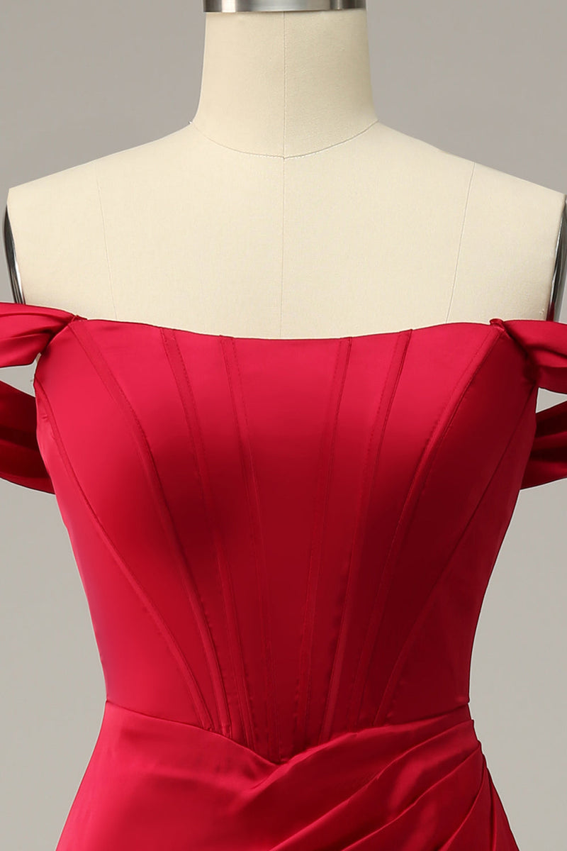 Load image into Gallery viewer, Plus Size Mermaid Off the Shoulder Burgundy Long Prom Dress with Slit