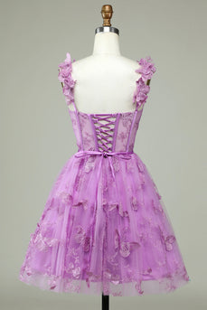 Cute A Line Sweetheart Purple Corset Party Dress with Appliques