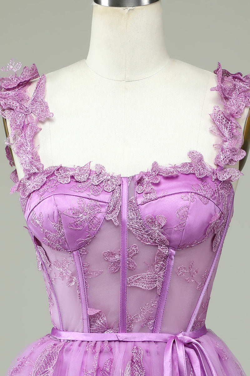 Load image into Gallery viewer, Cute A Line Sweetheart Purple Corset Party Dress with Appliques