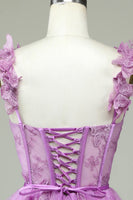 Load image into Gallery viewer, Cute A Line Sweetheart Purple Corset Party Dress with Appliques