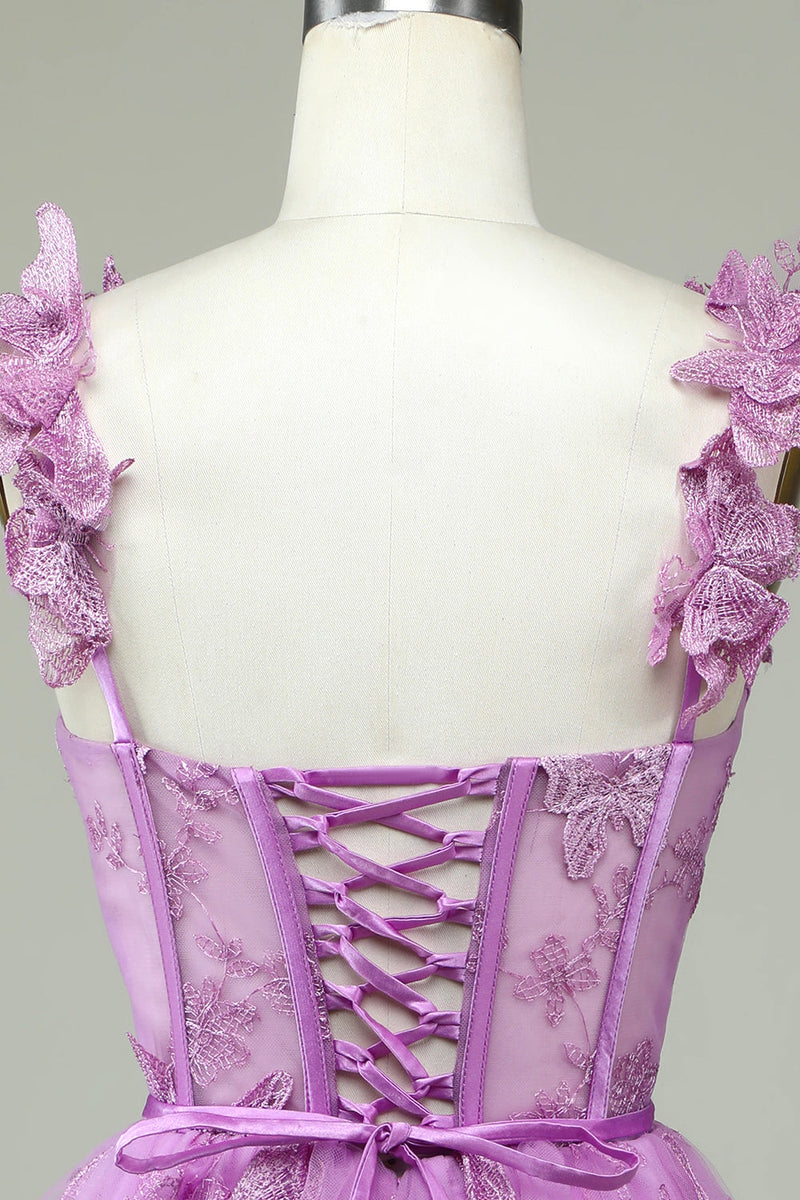 Load image into Gallery viewer, Cute A Line Sweetheart Purple Corset Party Dress with Appliques