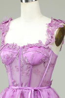 Load image into Gallery viewer, Cute A Line Sweetheart Purple Corset Party Dress with Appliques