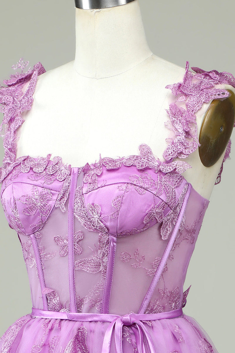 Load image into Gallery viewer, Cute A Line Sweetheart Purple Corset Party Dress with Appliques
